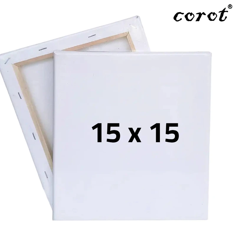 Corot Stretched Canvas Board 280 gram Size 15 x 15 cm, Medium Grain, Made of 100% Cotton with gesso layer , Adopts high-quality pine as a frame